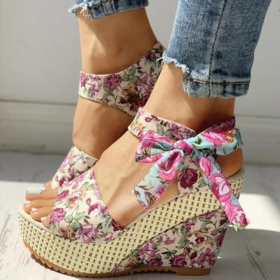 Comfy Wedge Sandals For Women Dressy Sandals For Women Heel Footwear Ladies Shoes Platform Floral Women's Lace-up Wedges