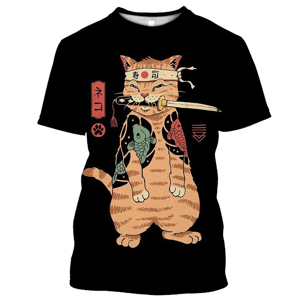 Uomo Donna Top Samurai Cartoon Animal 3D Printing Tees T-shirt streetwear a maniche corte fresca stile Harajuku divertente quotidiana