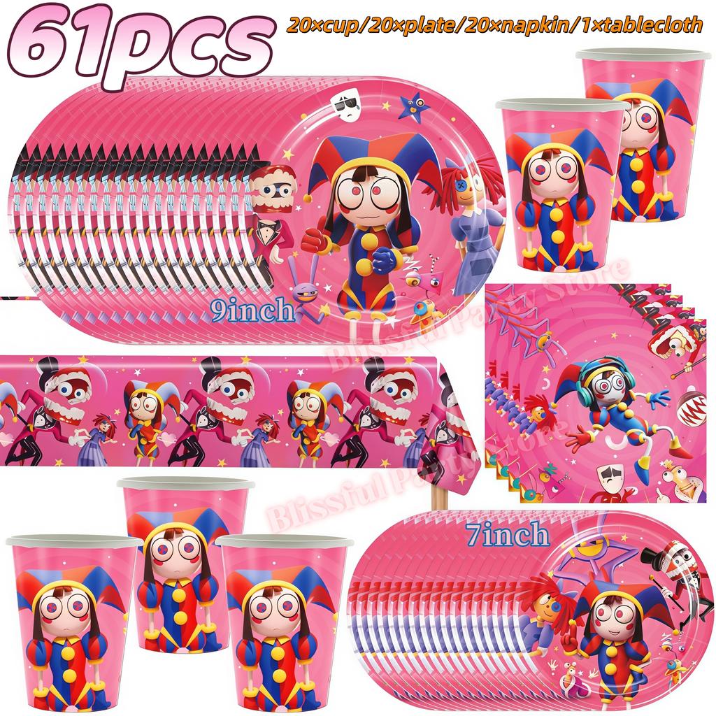 Amazing Digital Circuses Birthday Party Decoration Tableware Cup Plate Balloon Cake Topper Kids Event Supplies Baby Shower Favor