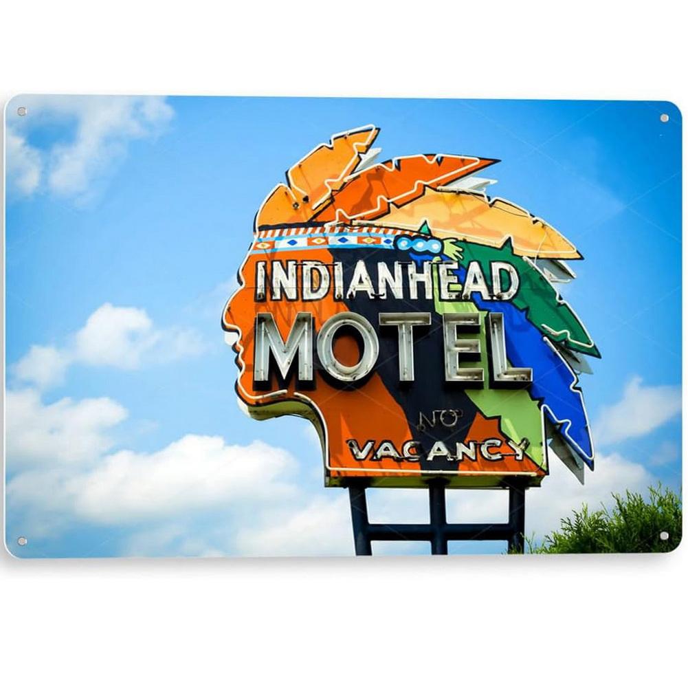 Vintage Motel Metal Tin Signs Wall Art Route 66 Car Posters for Garage Motel Hotel Club Cafe Bars Pubs Iron Painting Decoration