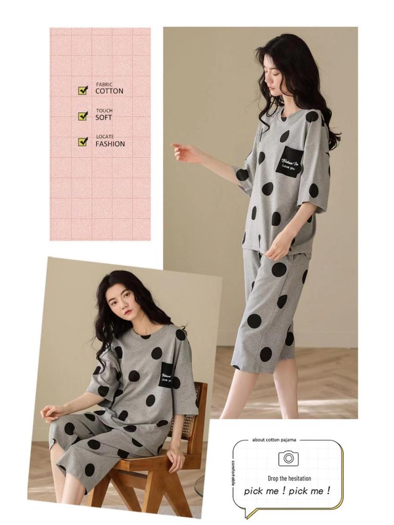 Women's Summer Korean Cartoon Pajama Set - Short-Sleeved Top with Seven-Point Pants