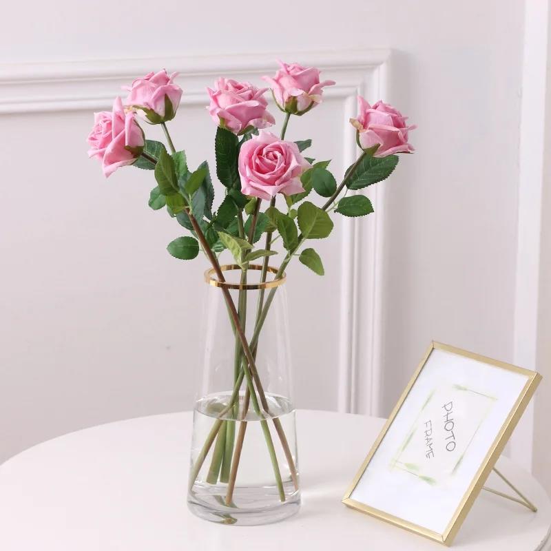 Silicone Rose Twig Artificial Flowers Decorations for a 44 cm Vase - Pink