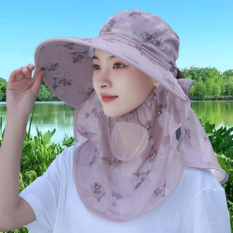 Sun Hat Woman Summer Women'S Uv Protection Cap Outdoor Travel Cycling Face Mask Hat Shawl Hats Windproof Removable Tea Picking