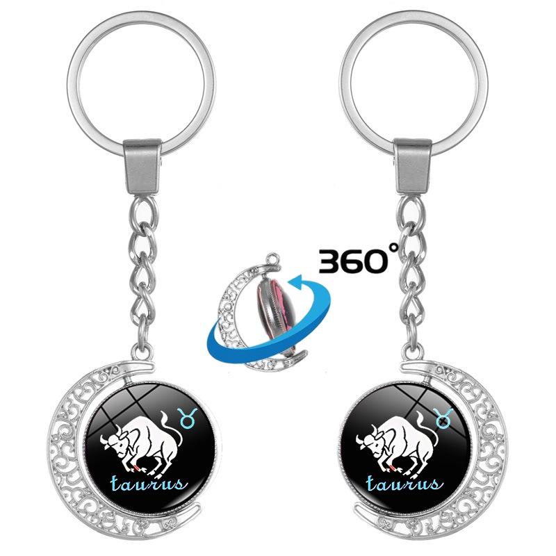 Twelve Constellations Rotating Metal Keychain Pendant