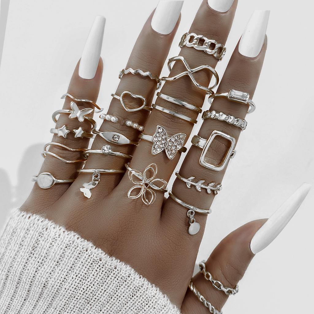 Black Butterfly Diamond Engraved Ring Pearl Ring Set For Women