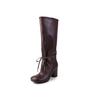 7.5CM fashionable wide tube strap high heel boots knight boots Korean version versatile round head thick heel but knee high boots
