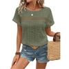 Women's Fashionable Casual Lace Hollow-out Round Neck Short-sleeved Top