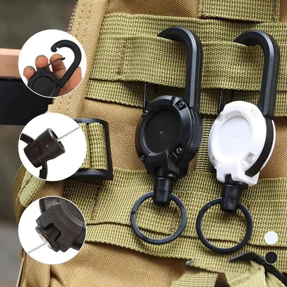 Outdoor Camping Easy Pull Buckle Telescopic Buckle Steel Wire Rope Multifunctional Keychain Camping Rebound Anti Loss Rope Easy Pull