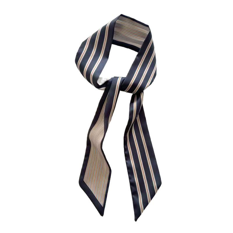 Women's Striped Silk Scarf: Versatile Spring/Summer Neck Accessory & Hair Tie