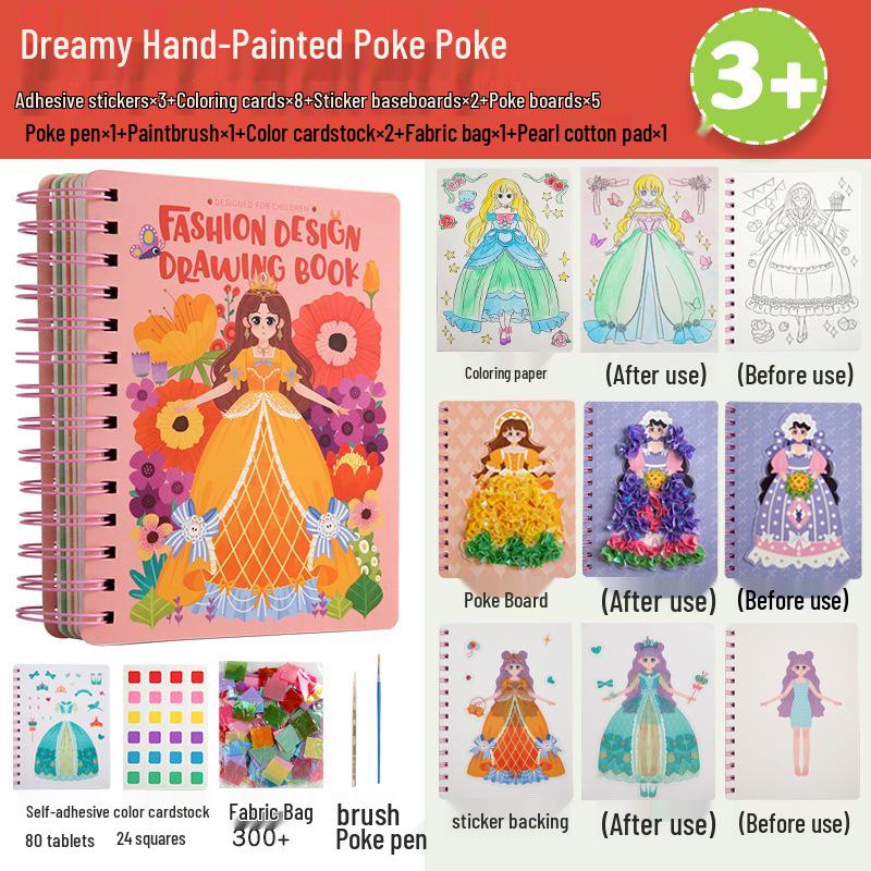 3-in-1 Princess Dress-Up Poke-a-Dot Painting Storybook Kit for Kids – Educational DIY Craft & Toy