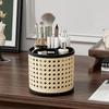 1Pc Desktop Imitation Rattan Storage Box Dressing Table Rack Rotating Large Capacity Compartment Makeup Brush Storage Tube