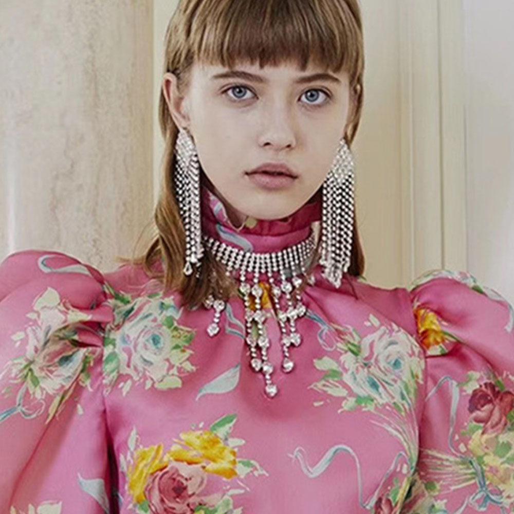 Fashion Accessories, Exaggerated Full Diamond Long Fringed Neck Chain, Trendy Versatile Multi-Layer Love Necklace