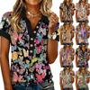 Modna i casualowa damska letnia bluzka z dekoltem V, patchworkowa, z krótkim rękawem i kwiatowym wzorem