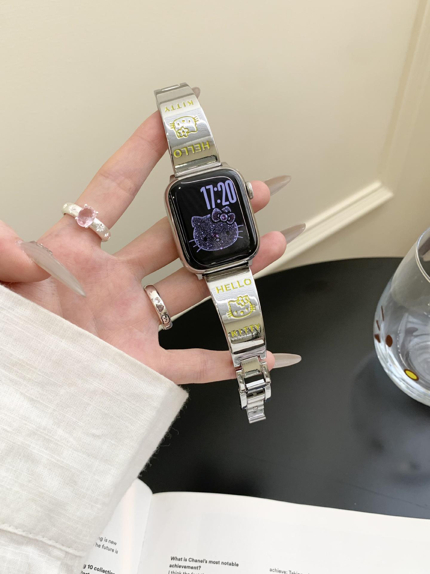 

Совместимый кошачий браслет для Apple Watch Series S11/10/9/8/7/6/5/SE - ремешок 20 мм 20mm No Adapter жёлтый/серебряный