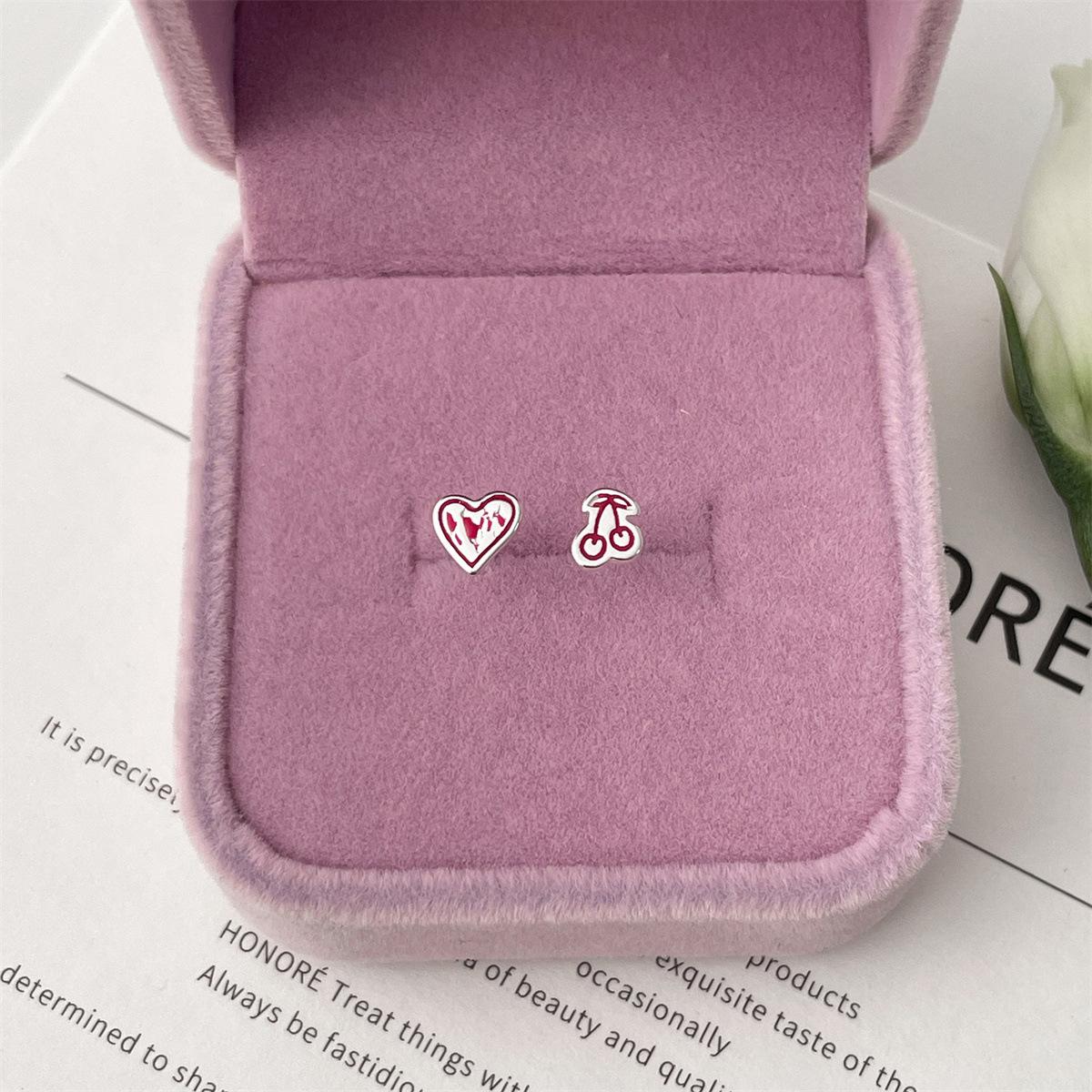 

925 стерлингового серебра серьги-гвоздики Love женские серьги Mori Sweet Club Cherry нишевый элитный асимметричные серьги новые 925 silver