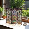 Colorful Folding Screen Mini Decorative Stained Glass Effect 3 Panel Divider Acrylic Desktop Office Desk Decoration Ornament for Home Living