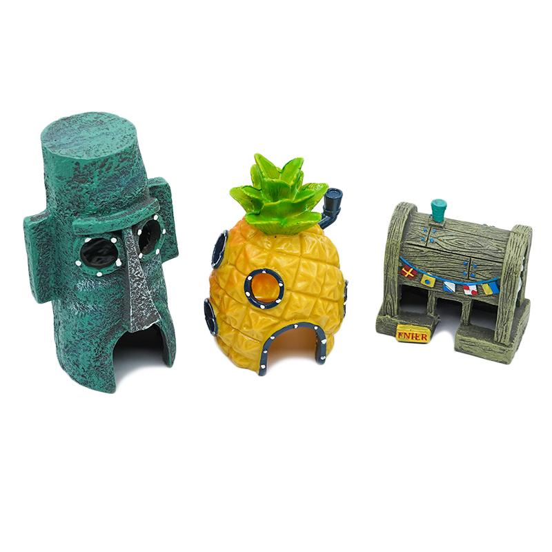 Cute Cartoon Aquarium Decorations 3 Styles Pineapple Octopus Stone Head House Fish Tank Ornaments