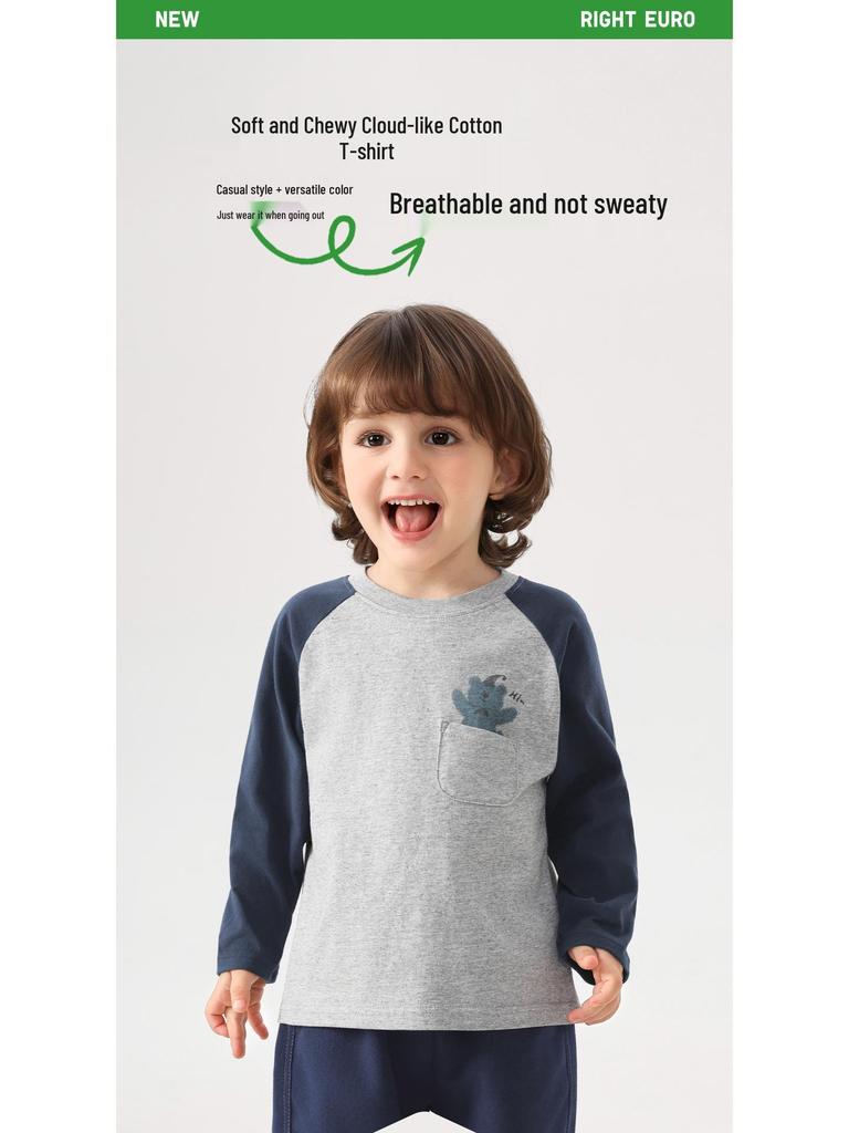 European Boys' Pure Cotton Long-Sleeve T-shirt, New Spring 2026 Toddler & Baby Base Layer