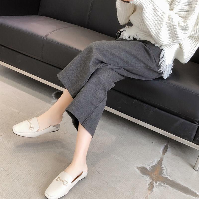 Women's Wool Wide-Leg Nine-Point Pants - Autumn/Winter, Loose, Slimming, Korean Style.
