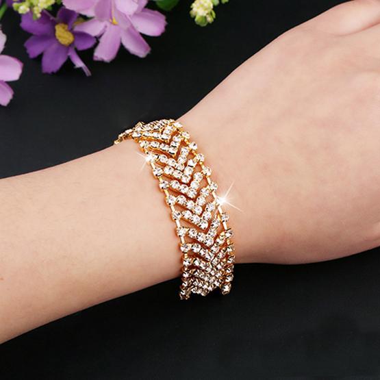 Women Fashion Multilayer Rhinestone Alloy Bangle Chain Wedding Party Bracelet