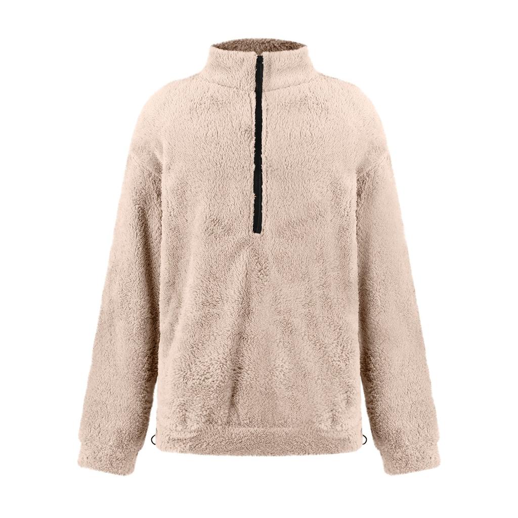 Herren New Herbst und Winter Hoodie Pullover Langarm Saum Kordelzug Plüsch Männlich Stehkragen Halb Reißverschluss