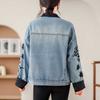 Vintage Print Denim Jacket Women Spring Autumn Fashion Long Sleeve Jeans Short Coat Female Loose Cowboy Outwear