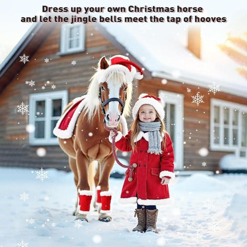 Adjustable Christmas Themed Equine Protective Gear Weatherproofed Enhances Safety During Outdoor Activity