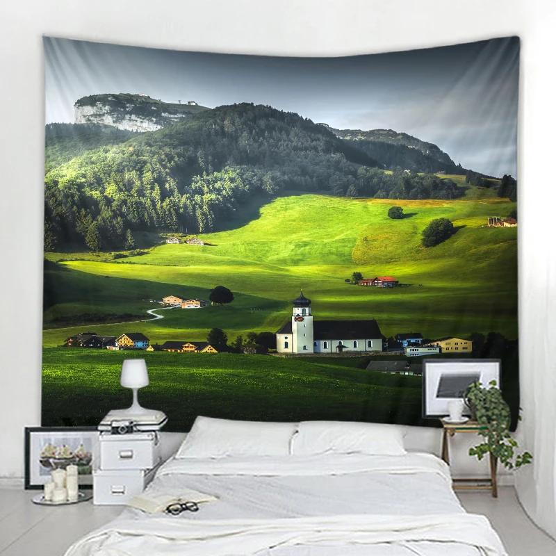 Grassland Forest Eye Protection Tapestry Green Landscape  Bohemian Style Home  Aesthetic  Design