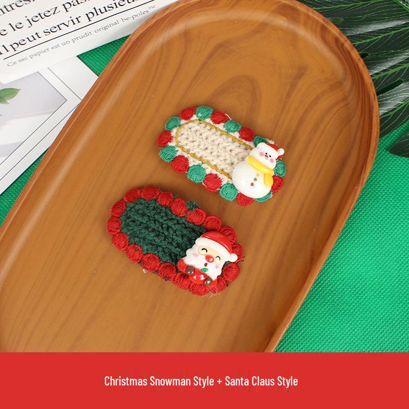 Handmade Knitted Christmas Hair Clips: Cute Santa Claus & Snowman Accessories for Adults and Kids