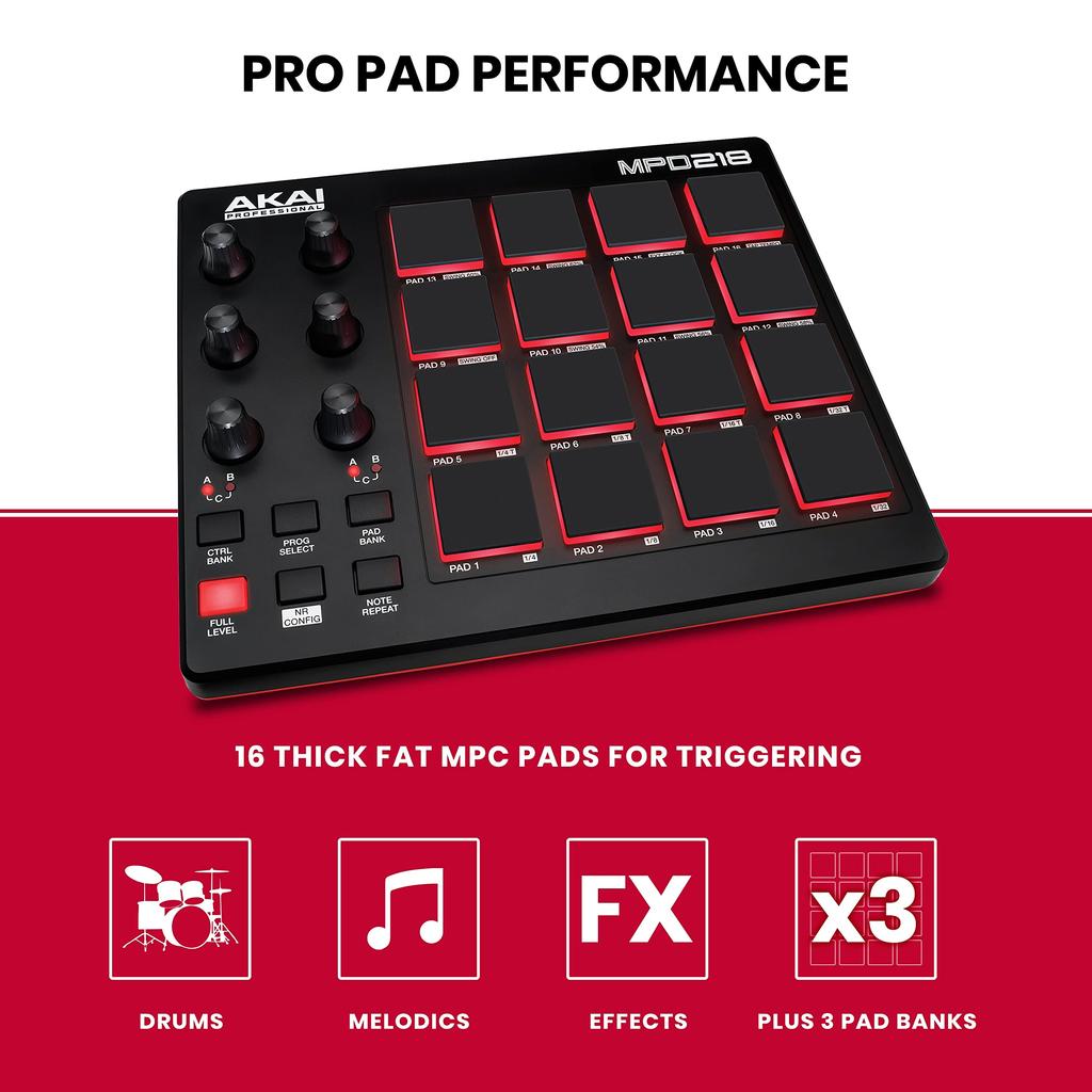 Akai Professional MPD218 USB MIDI Controller with 16 Pads and Sound Generator Software