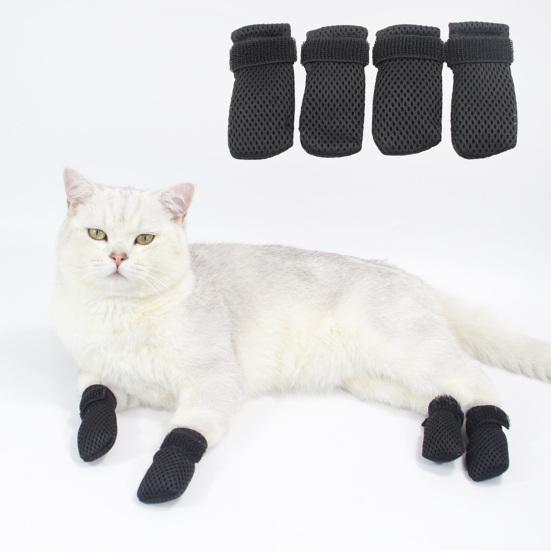 Yousheng 4 Pcs Cat Socks Anti-Scratch Anti Skid Protective Friendly To Skin 2 Sizes Elastic Soft Fabric Durable Non-Slip Cat Foot Cover Cat Supplies