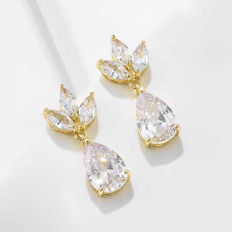 

ZAKOL Роскошные серьги-подвески с цирконом в виде листка и капли воды для женщин, Великолепный медный цвет, Свадебные цирконы