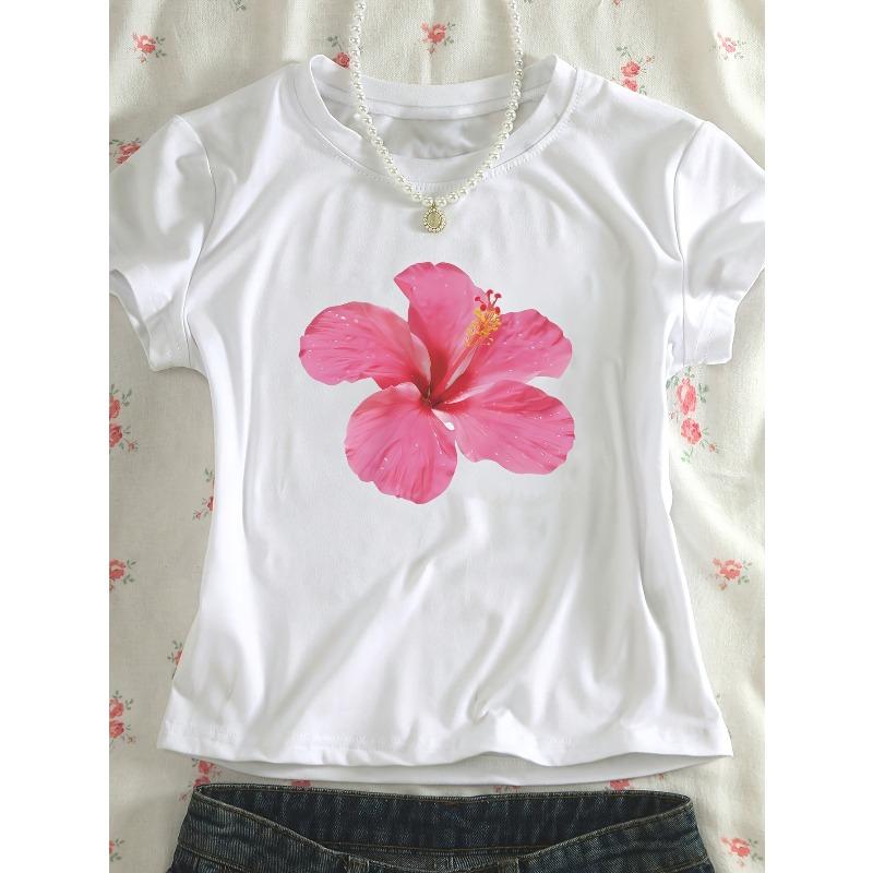 Trendy Stylish Floral Print Round Neck Short Sleeve Cropped Y2K Women Top Fashion Summer Ladies Wear
