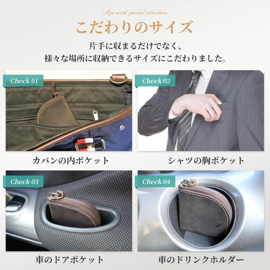 Kameto Bag Manufacturing Small zipper wallet with genuine leather and YKK Compact and compact mini coin case for men and genuine Co., Ltd. L-shaped