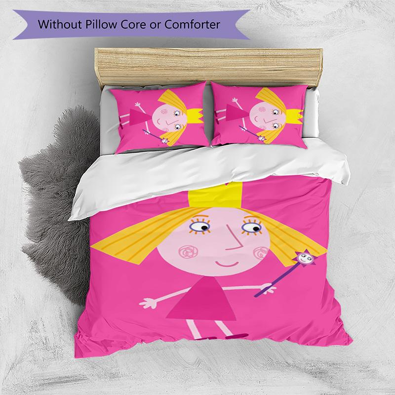 Set di biancheria da letto con motivo Ben and Holly's Little Kingdom da 3 pezzi, set copripiumino include copripiumino e federe, decorazione perfetta per la camera da letto in tutte le stagioni e regalo