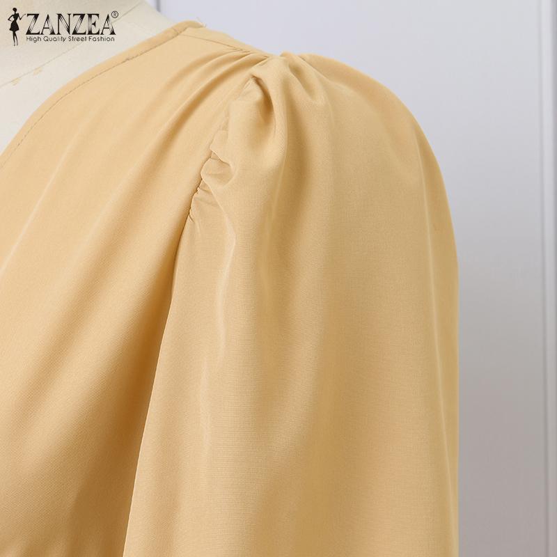 ZANZEA Women Casual V-Neck Summer Short Sleeve Long Dress