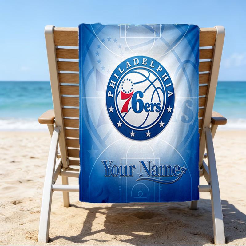 Custom Name Beach Towel Philadelphia Basketball Team Beach Towel, Soft Microfiber, Gift for Her/Him, Birthday, for Pool, Beach, Travel, Fan gifts