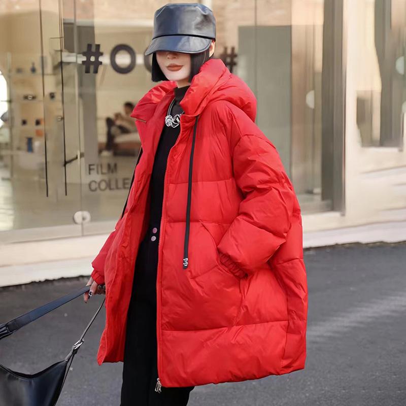 Mid Length Puffer Coat Casual Winter Women Thick Down Jacket Windproof Hooded Parkas