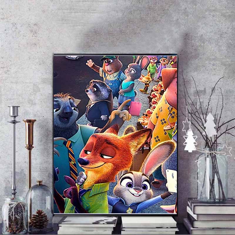 Disney Diamond Painting: Nick and Judys Famous Selfie Scene Cute DIY Rhinestone Mosaic Cross Stitch Kit Embroidery Gift for Home Decor