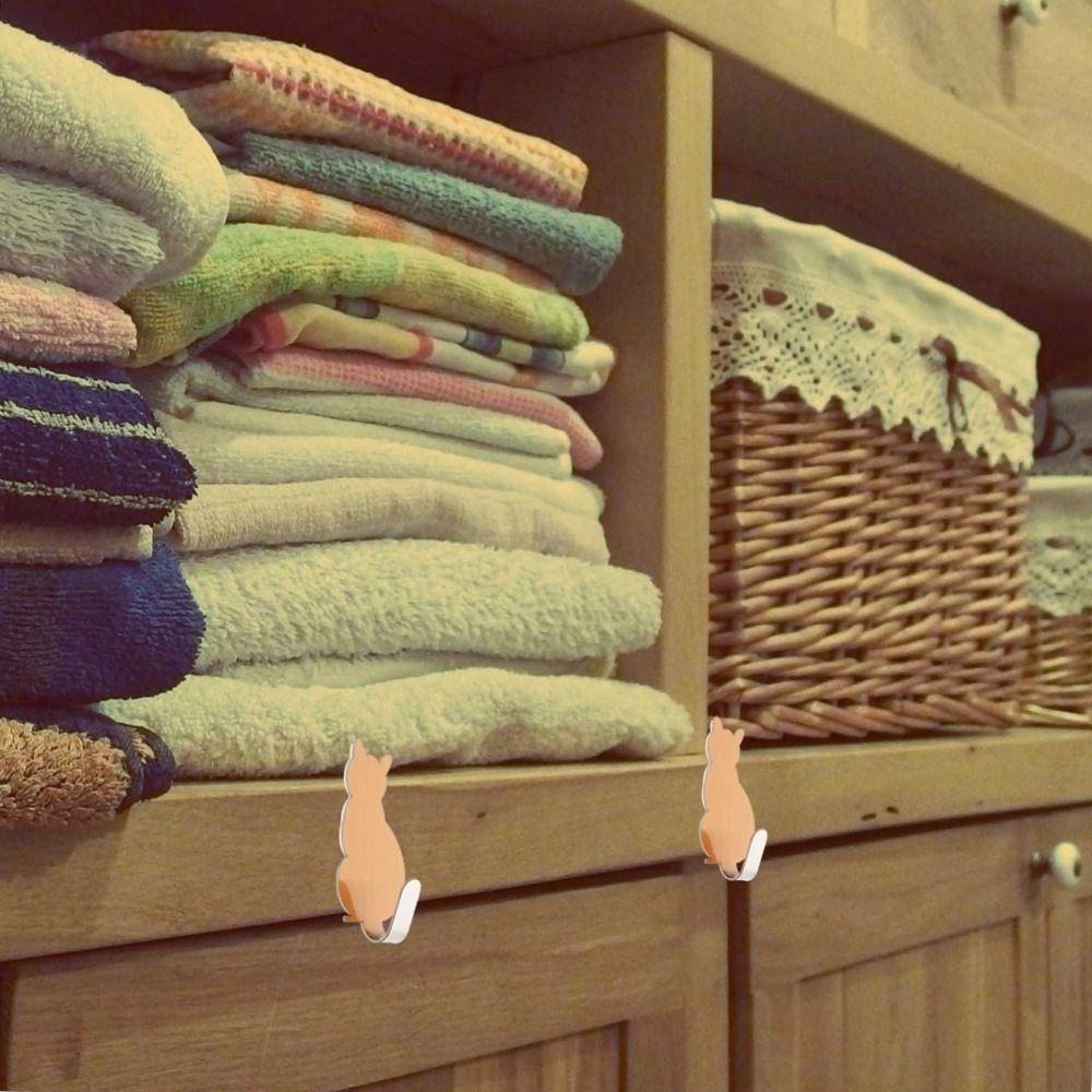 304 Stainless Steel Cat Hook Creative Cartoon Wall Hooks Self Adhesive Hooks Multi-use Decor