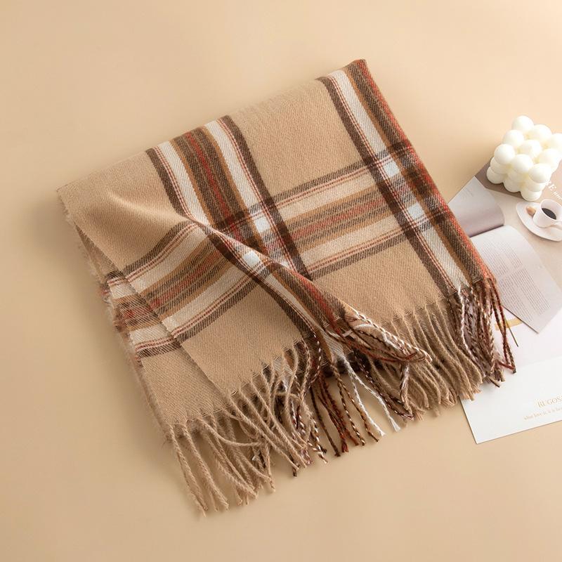 Vintage British Style Cashmere Fringed Scarf Women's Fashion Commuter Cold-proof and Warm Scarf Shawl