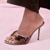Bling Decorative Brand Designer Women's Slippers Sexy Peep Toe Slide Sandals Elegant Brown Thin High Heels Summer Party Shoes
