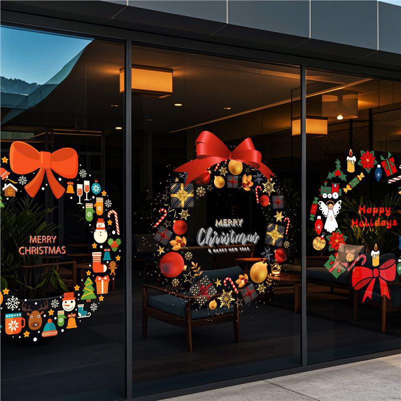 Christmas Wreath Window Stickers - Festive Glass & Shop Display Decorations