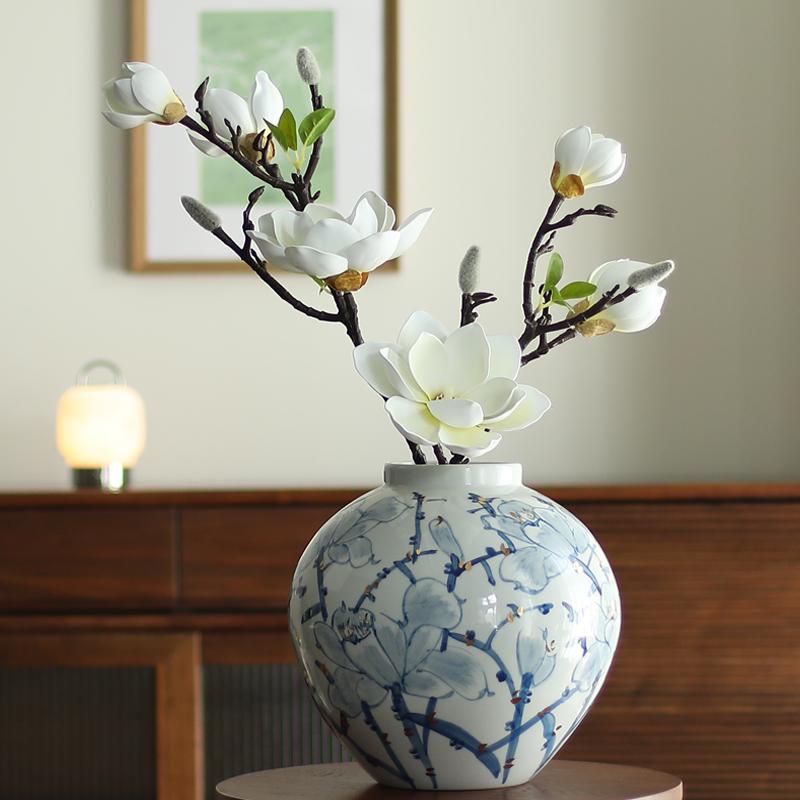 Large Magnolia Artificial Flower Bouquet for Living Room - High-End Floor Stand Floral Decoration
