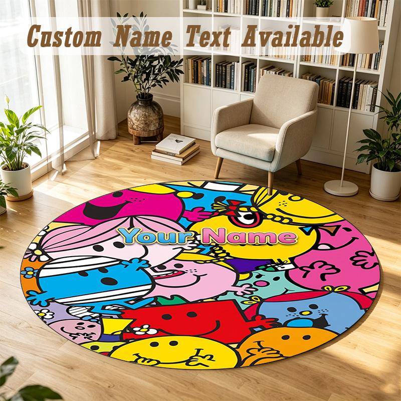 Round Rug Custom NameMr. Men & Little Miss Pattern Non Slip Carpet Home Floor Decor