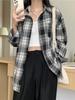 Casual Long Sleeves Autumn Blouse Korean Mid Length Loose Women Plaid Shirt Female Fashion Turn Down Collar Tops