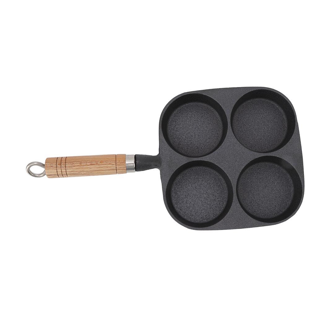 Egg Pan 4 Cup Egg Frying Pan with Wooden Handle for Breakfast Pancakes Omelettes