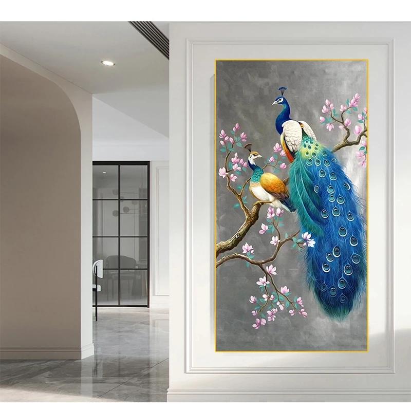 Dipinti su tela di animali nordici colorati pavoni Poster e stampe moderni Immagini di arte della parete per la decorazione del soggiorno Cuadros