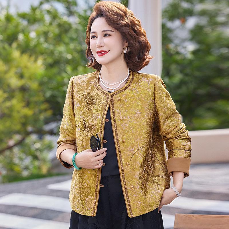 

Elegant Embroidered Windbreaker for Middle-Aged Women - Spring & Autumn 3XL [Recommended 120-135 jin] жёлтый