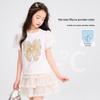 Girls' Rhinestone Bow Print Short Sleeve T-shirt